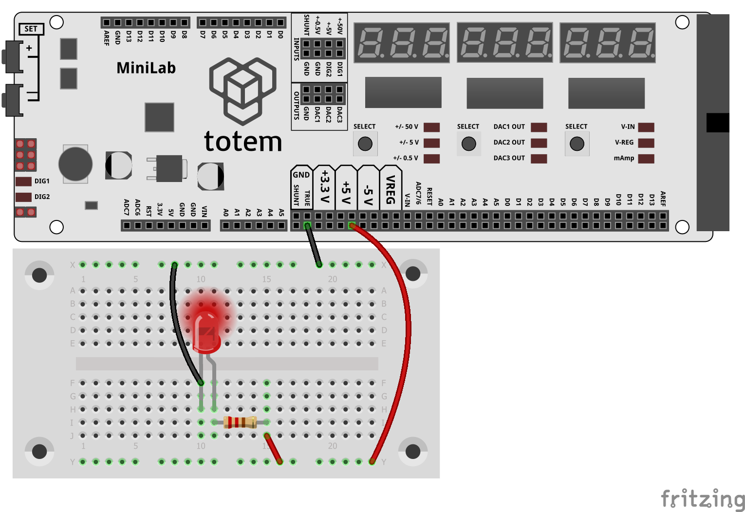 Breadboard wiring example